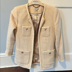 J. Crew Cream Bouclé Open-Front Jacket with Button Pockets
